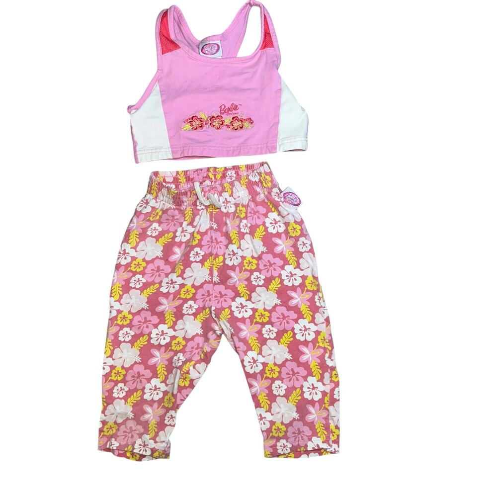 Vintage Barbie sport embroidered crop top and floral pants outfit girls  size 5
